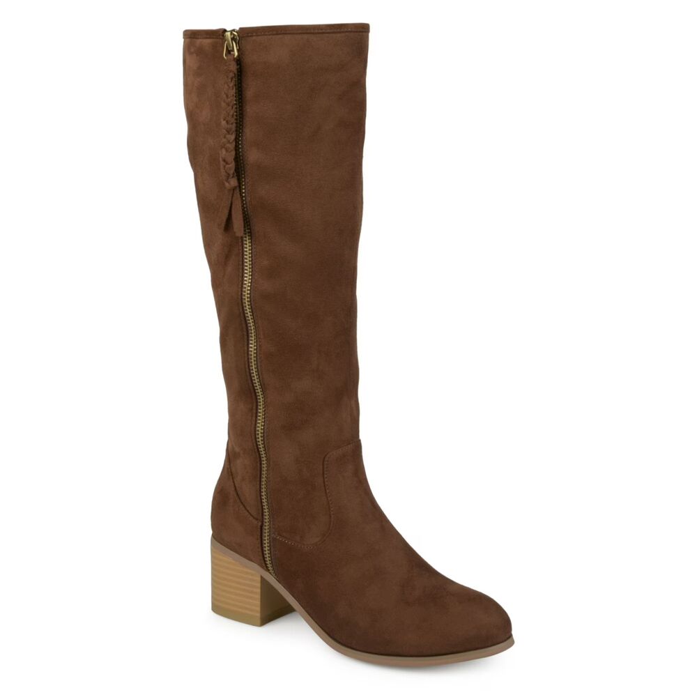Journee Collection Sanora Boots Womens 10M Brown Faux Suede Block Heel Knee High